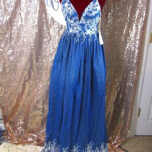 HOST PICK! NWT denim embroidered prairie boho dress